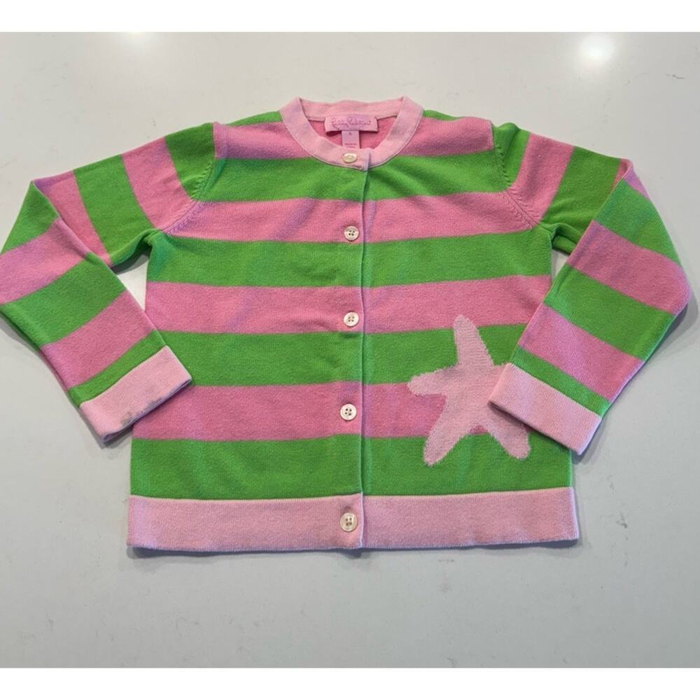 Lilly Pulitzer Girls Striped Cardigan Size‎ 4T Button Front Starfish Pink Green